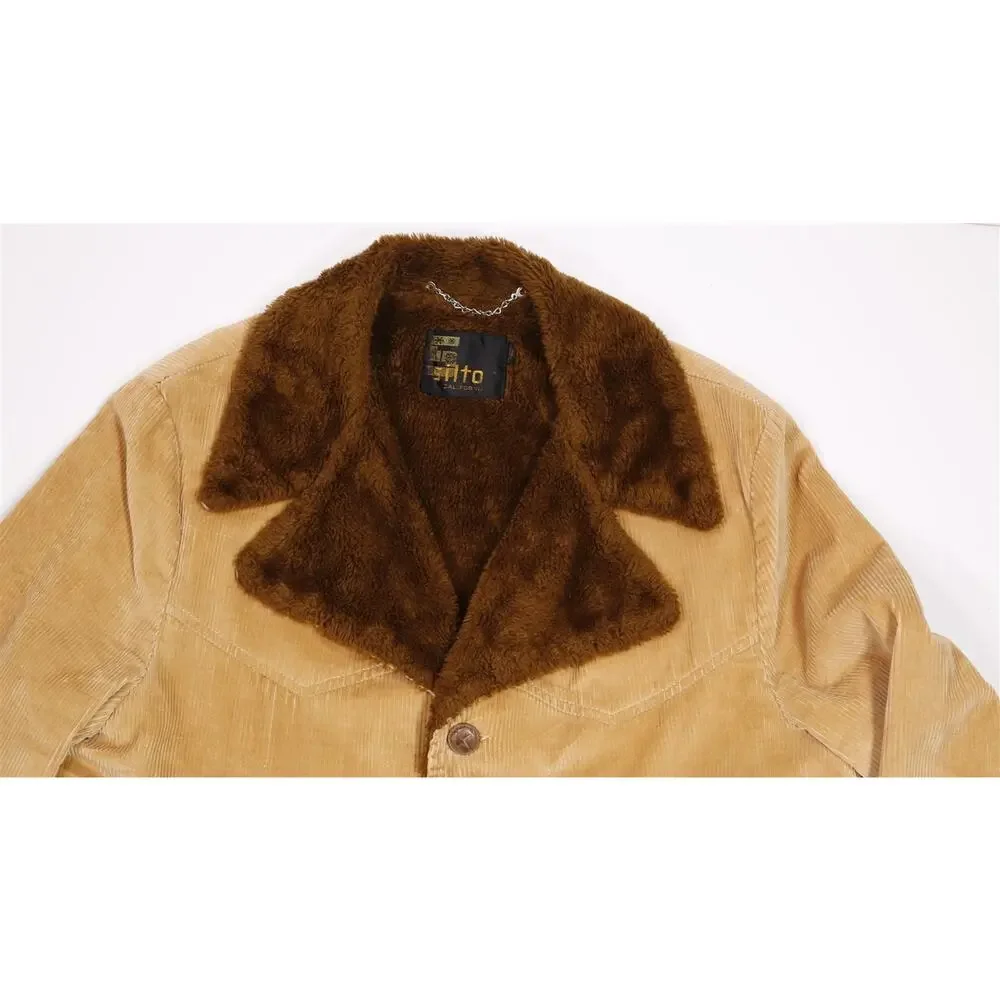 Silton California Vintage 70s Brown Corduroy Sherpa Shearling Rancher Coat Large